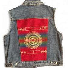 Pendleton Denim Vest With Back Embroidered Western Patch Size Large