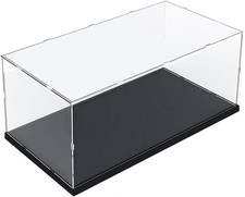 Clear Acrylic Display Case, Assemble Cube Display Box Stand with Black Base, Dus