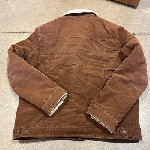 GUESS Brown Corduroy Bomber Jacket Quilt Lined Sherpa Collar Snap Up Men's Sz L - Picture 5 of 9