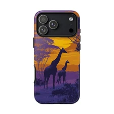 For iPhone / Galaxy / Pixel | Phone Ink Case - Giraffes Purple Yellow Safari