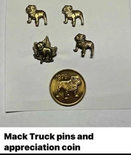 Four Collectable Mack Truck Bulldog Pins & A Commerative 1979 Coin