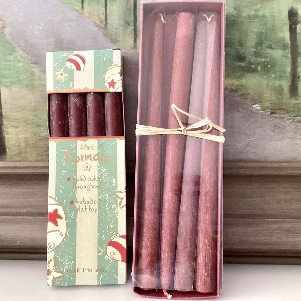 "Lote de 2 juegos de velas de cena cónicas vintage vino tinto borgoña 10"" 12"" texturizadas" Foto 3 de 4