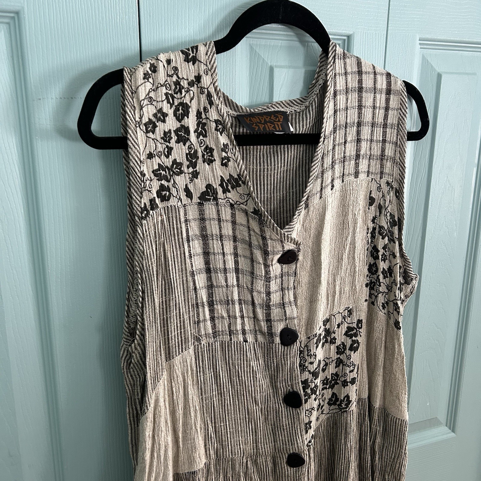 Kindred Spirit Boho Patchwork Button Front Sleeve… - image 2