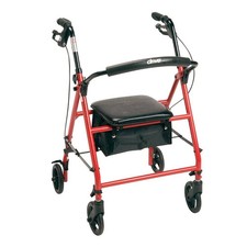 Drive Medical Folding Rollator Walker Red 4 Wheel Seat Storage R800RD