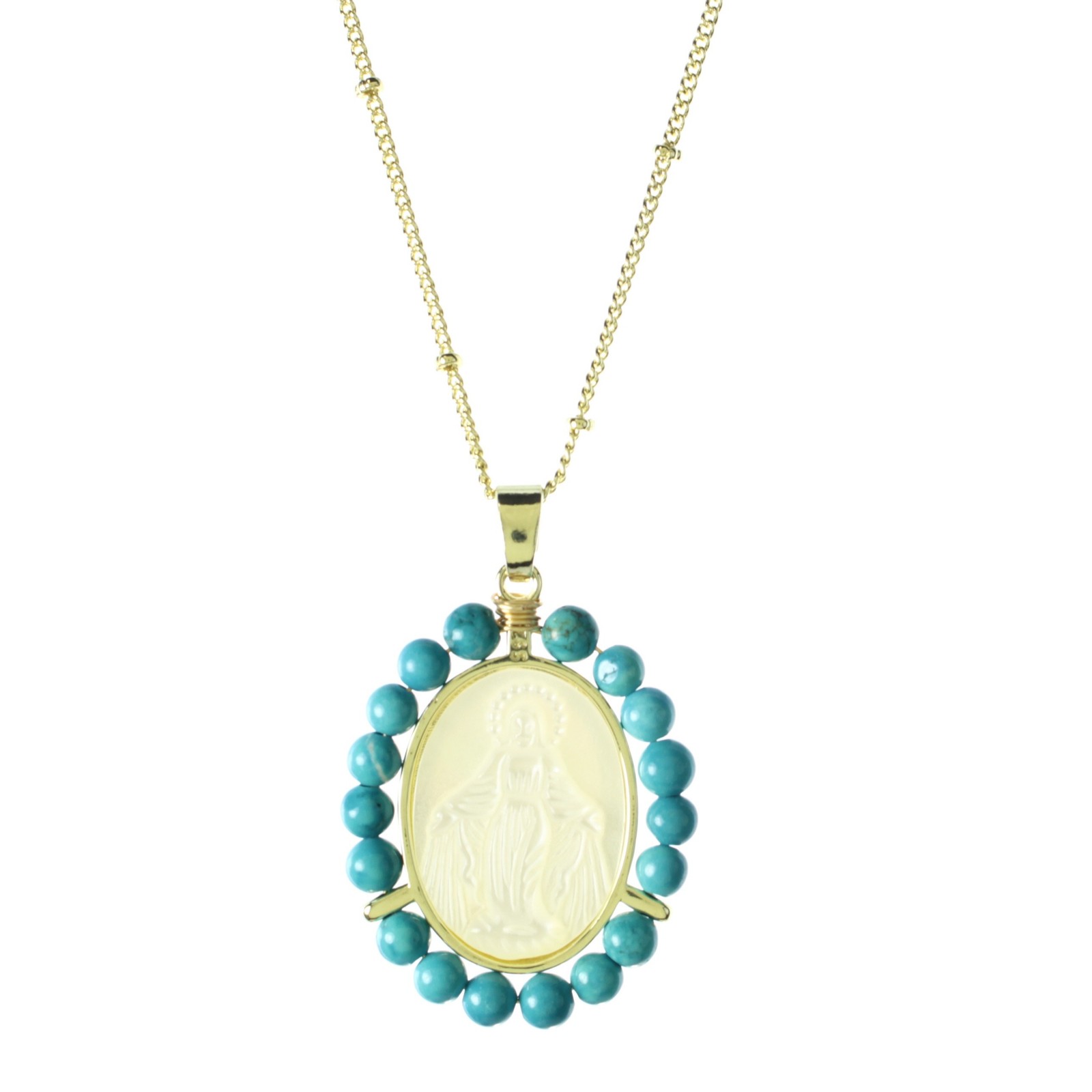 Collier Vierge Miraculeuse orné de turquoise pour illuminer vos tenues d'été