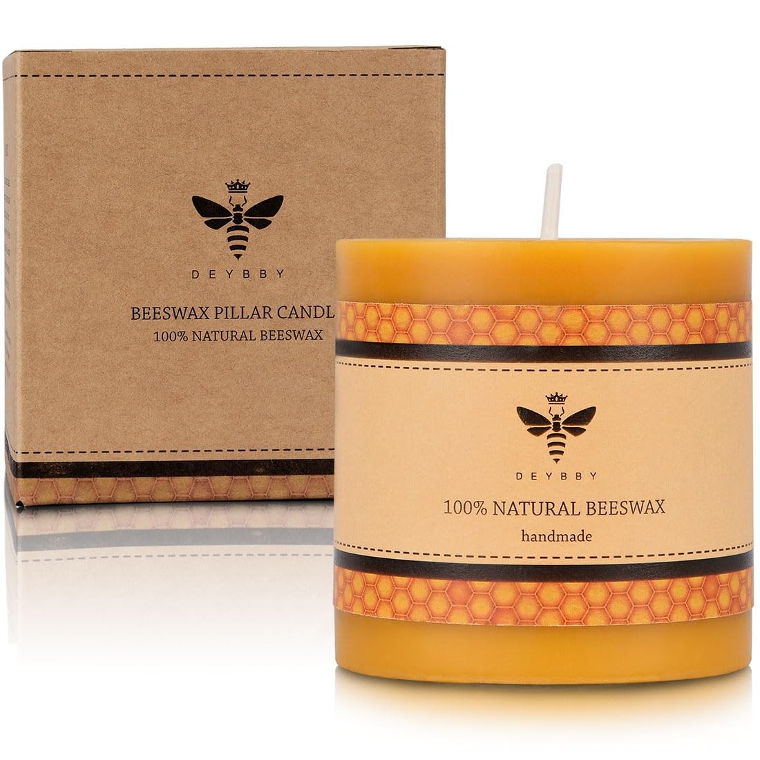 3 x 3'' Natural Beeswax Pillar Candle, Large Beeswax Candle 