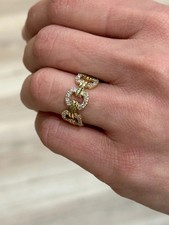 14K Yellow Gold Chain Link Natural Diamond Accent Band Ring
