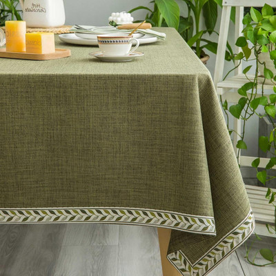 Textured Table Clothes Linen Style Rustic Washable Tablecloth Jacquard Trim Rect