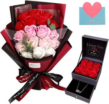 Roses Bouquet Artificial Flower - Preserved Red Rose Flowers with Love Necklace 