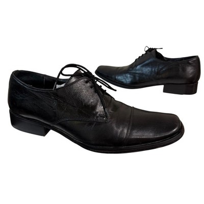 90s André Verger Black Leather Cap Toe Oxford Dress Shoes Men s 10
