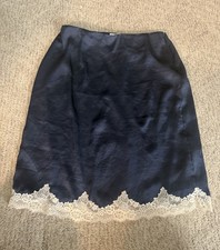 Abercrombie Fitch Navy Satin Lace Trim Midi Skirt Y2K Vintage Size S