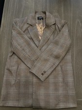 Tan Brown Pleated-pocket Blazer Jacket Blue, Size 10
