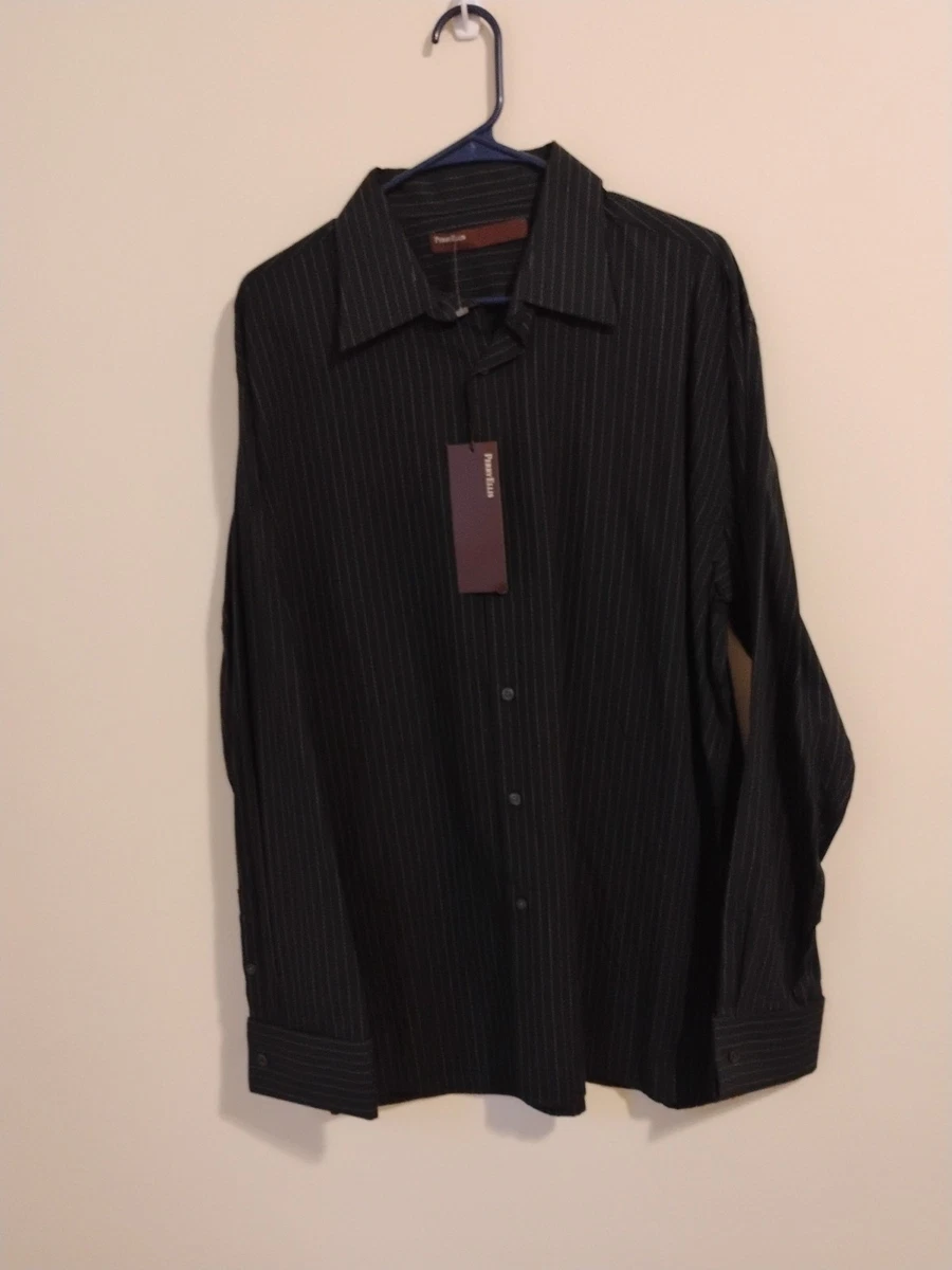 Camicia Uomo Perry Ellis Big & Tall A Maniche Lunghe - Slim Fit In Cotone Dobby A Righe Con Elastan (Taglie Forti)