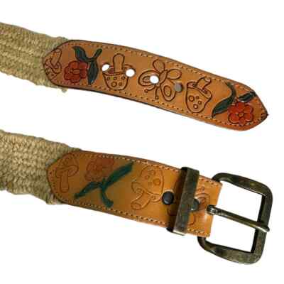 Vintage Tooled Leather Elastic Waist Belt 27-31 Mushroom Flower Butterfly Boho il_fullxfull.6081846386_iu2e.jpg main image 2