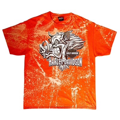 Harley Davidson T-Shirt Men's L Tie Dye Orange Wild Hog Big Harley Davidson T-Shirt Men's L Tie Dye Orange Wild Hog Big