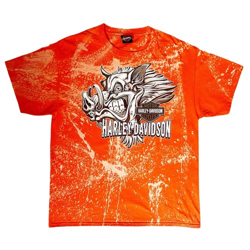 Harley Davidson T-Shirt Uomo L Tie Dye Arancione Wild Hog Big Hawg Pig Moto - Foto 2 di 9
