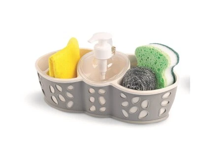 Sponge Bursh Holder Refillable Liquid Soap Dispenser Pump Bath Kitchen Sink Tidy