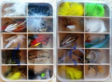 ASSORTMENT BOX OF FORTY SEVEN FLIES. COMES IN A 20 COMPARTMENT 2 SIDED FLY BOX 