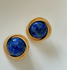 Stud Earrings Yellow Gold-Plated Silver Lapis 1' Round Cabochon Bezel