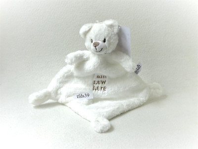 Nicotoy Teddy Bär weiß ''I am new here'' Kuscheltuch Schmusetuch (T218)