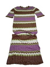 OMO Fashion Womens Multicolored Knit Chevron Bodycon Short Sleeve Dress Sz S