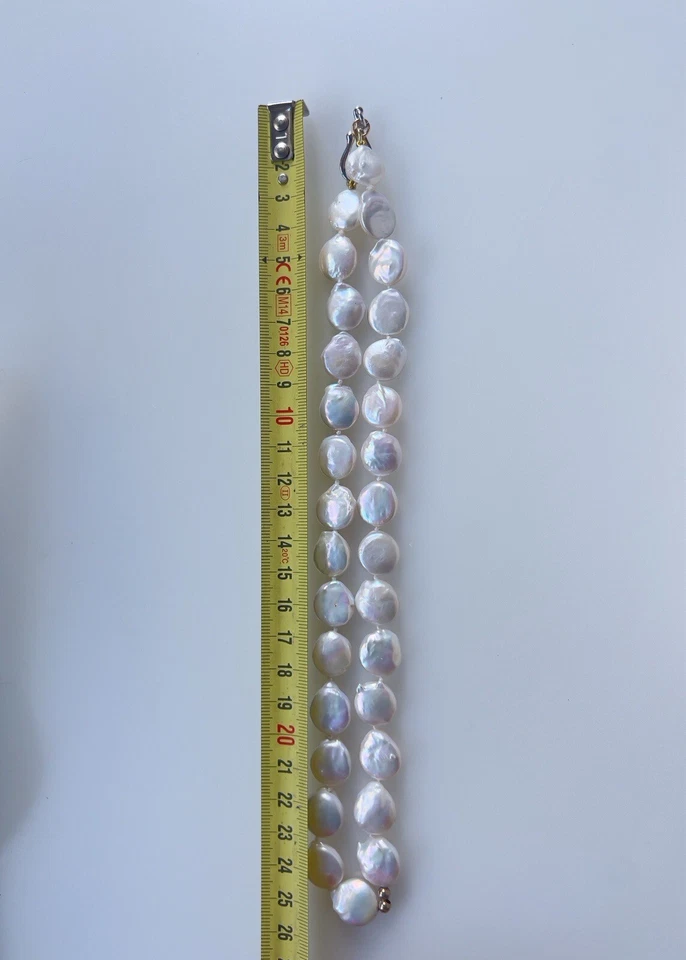 Collar de perlas moneda iridiscente redondo plano plata esterlina 19,5" vintage Estate Foto 4 de 4