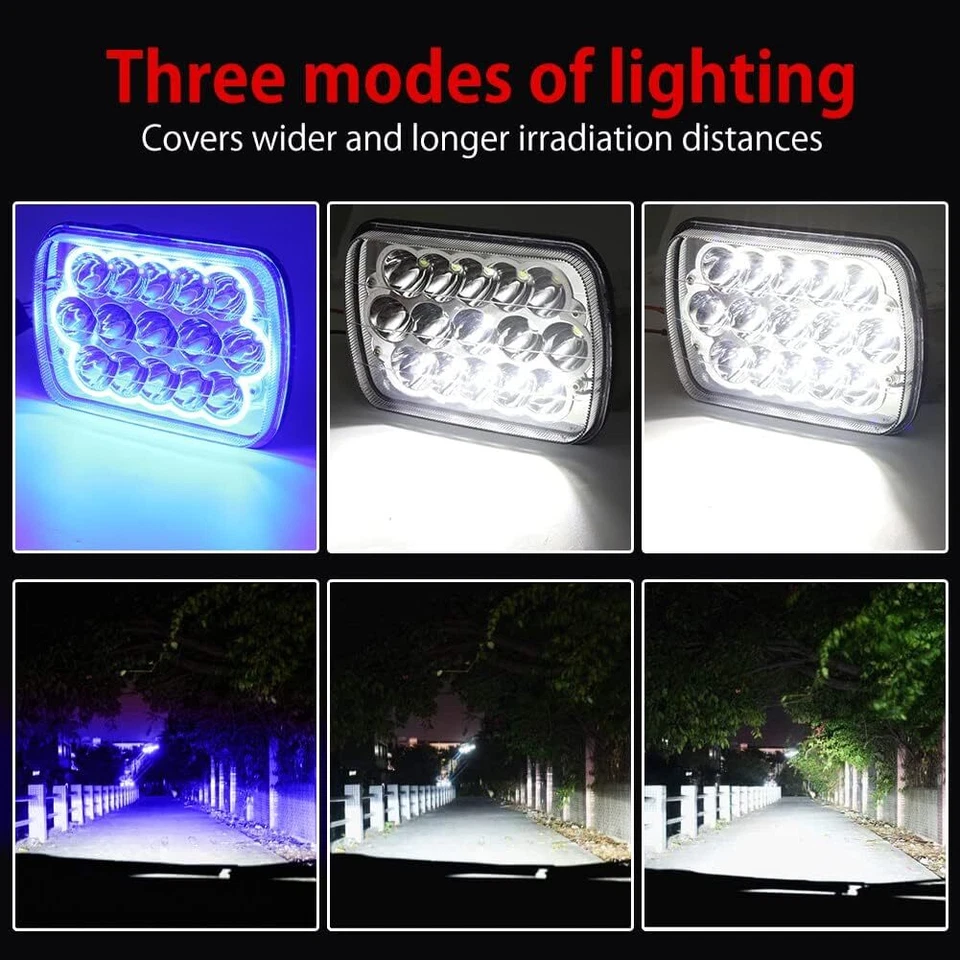 Fit Chevy Malibu 1978-1981 El Camino Pair 5X7" 7x6"LED Headlights Hi-Lo Blue DRL - Image 2 of 4