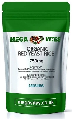 ORGANIC RED YEAST RICE CAPSULES 750mg - CIRCULATION, LIPID LOWERING - MEGAVITES
