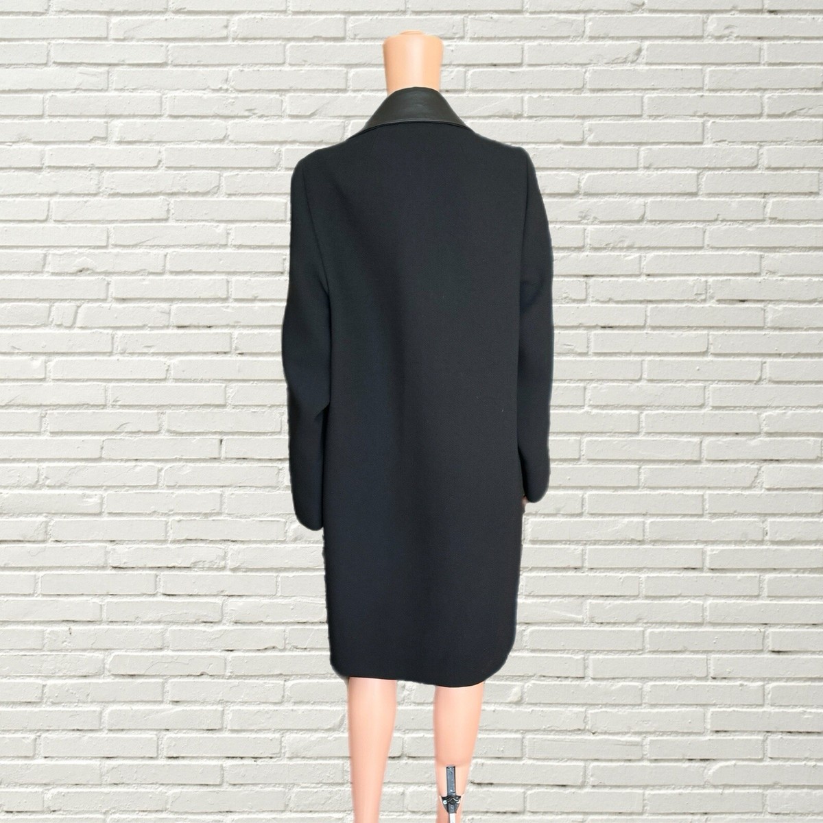 Vintage 2010s BALENCIAGA Black Wool Coat Hot Pink Lining Leather