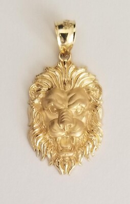 14k Real solid Yellow Gold Lion Head Dije de Oro Leon Pendant Necklace