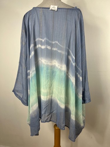 New One World XL Shirt Top Blue White Tank Coverup 2 Pc Flowy Summer Womens R6 - Picture 5 of 6