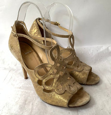 Kate Spade New York Gold Leather Spiral Design Peep Toe T-strap Event Prom - 8