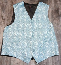 Brand Q Vest Mens Large Metallic Light Blue Paisley Dress Tux Tuxedo Suit Formal