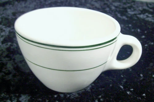 HOMER LAUGHLIN Restaurant Ware Coffee Tea Cup Green Striped Stoneware Vintage