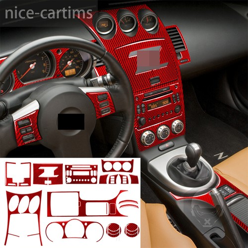 27PCS For Nissan 350Z 2003-09 Red Carbon Fiber Interior Full Set Kit Decor Trim