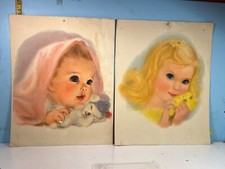 Vintage Pair of Baby Girl  Boy Art Portaits Soft Pastels Print