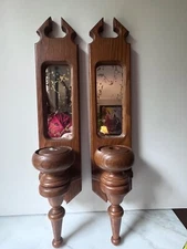 Vintage Sconces with antique Mirrors Wood Maple  set of 2