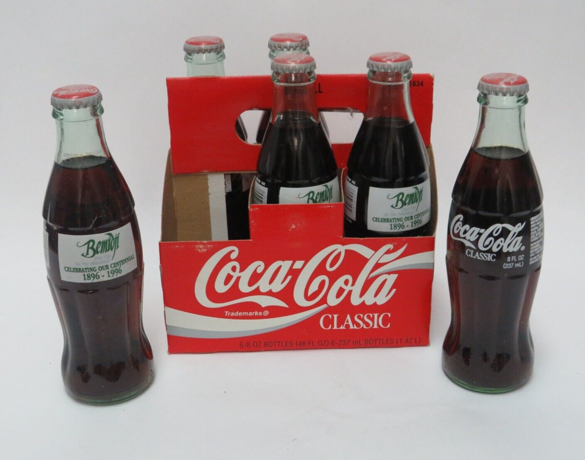Coca Cola Green Full Glass Bottles Bemidji MN 1896 -1996