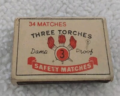Three Torches Matchbox Damp Proof Safety Matches Collectibles Made In USA 