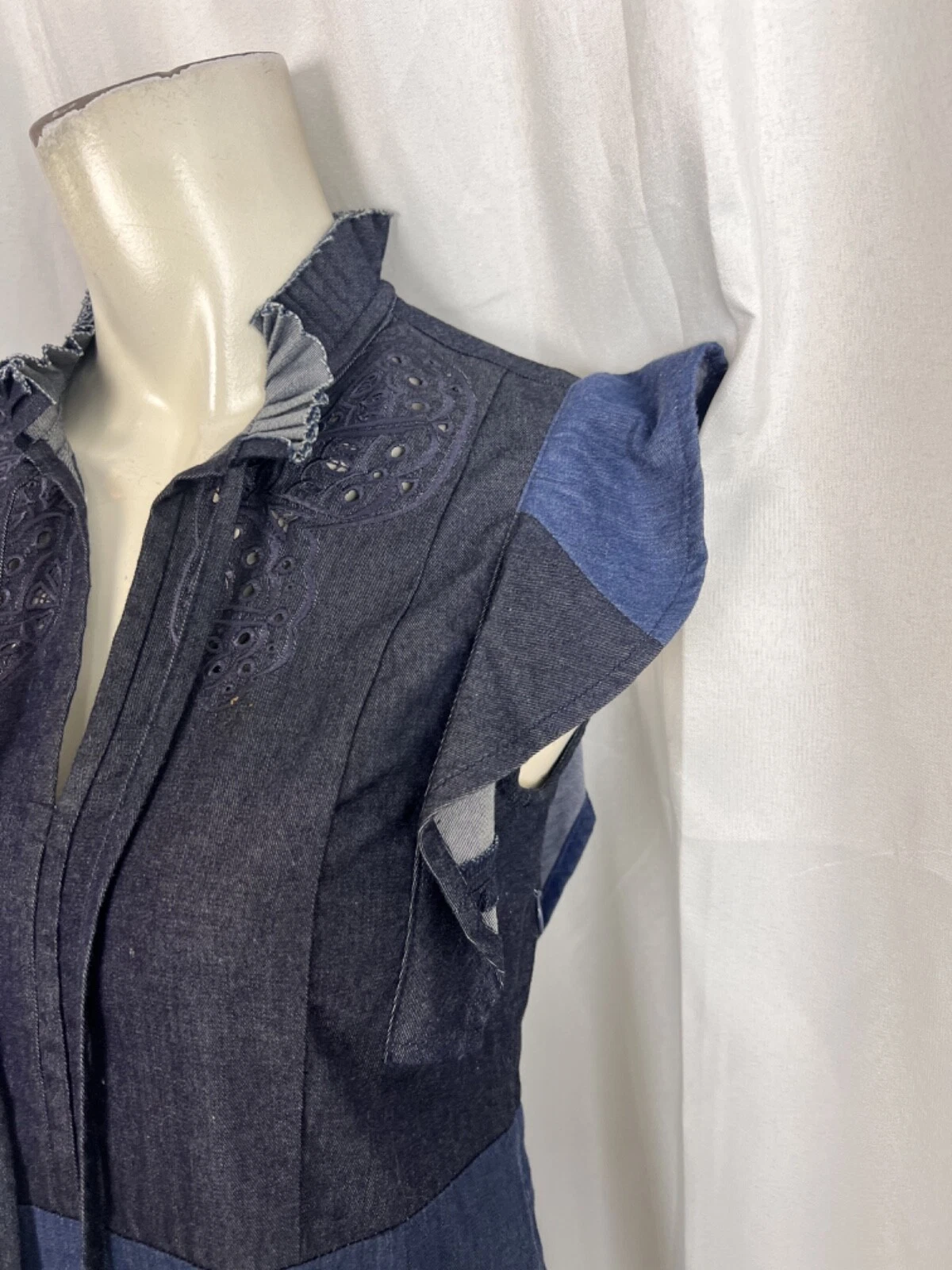 COACH denim patchwork jeans vestito cappuccio manica taglia 0