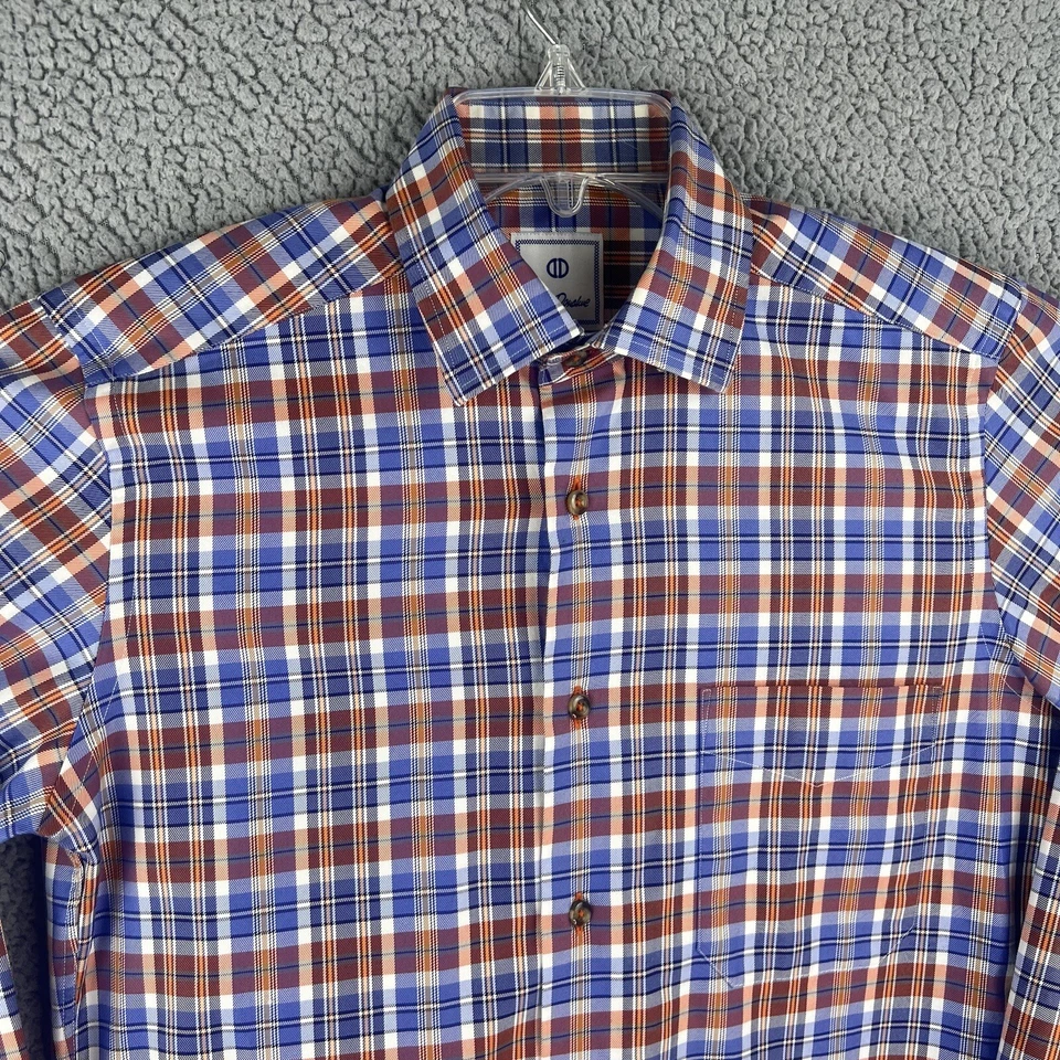 David Donahue Shirt Mens Small Blue Orange Plaid Long Sleeve Button Up - Image 2 of 4