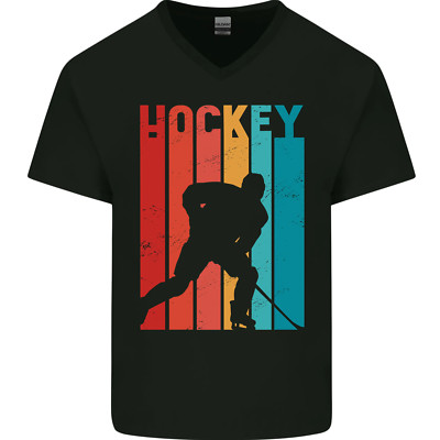 Ein Retro Eishockey Spieler Herren V-Ausschnitt Baumwoll T-Shirt