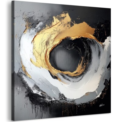 Leinwand Bilder Abstrakt Schwarz Gold Weiß 3D Wandbilder XXL Wohnzimmer  7758A
