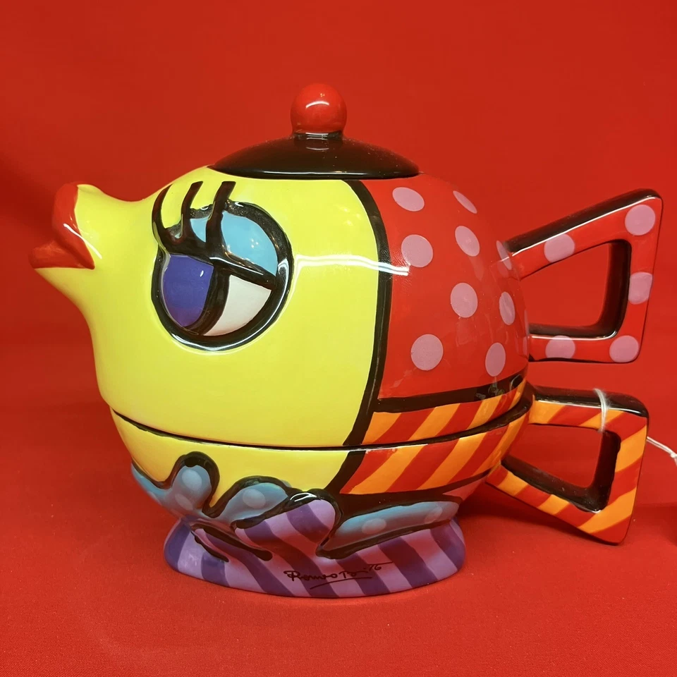 Romero Britto 2013 Ceramic Colorful Fish / Tea For One Teapot & Cup / 12.3 oz - Image 3 of 4
