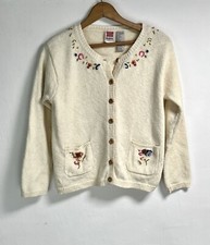 Vtg Cottage Grannycore GrandmaCore Cardigan Sweater Marisa Canvas Embroidered