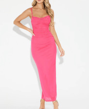 FASHION NOVA Idella Mesh Maxi Dress - Hot Pink Size Small NWT
