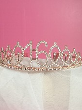SWEET SIXTEEN 16 BIRTHDAY PARTY RHINESTONE TIARA CROWN W/ HAIR COMBS Rose Gold