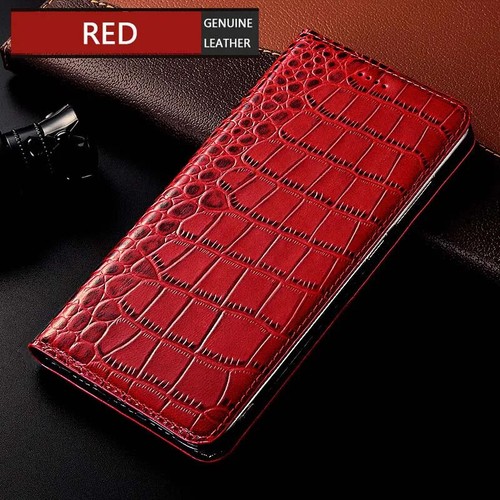 Genuine Leather Card Slot Flip Case for OnePlus 12 11 10 Crocodile Grain Cover - Picture 11 of 25