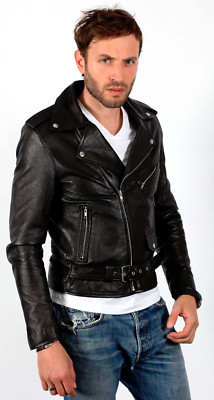 Men's Vintage Retro Brando Casual Black Leather Biker Jacket