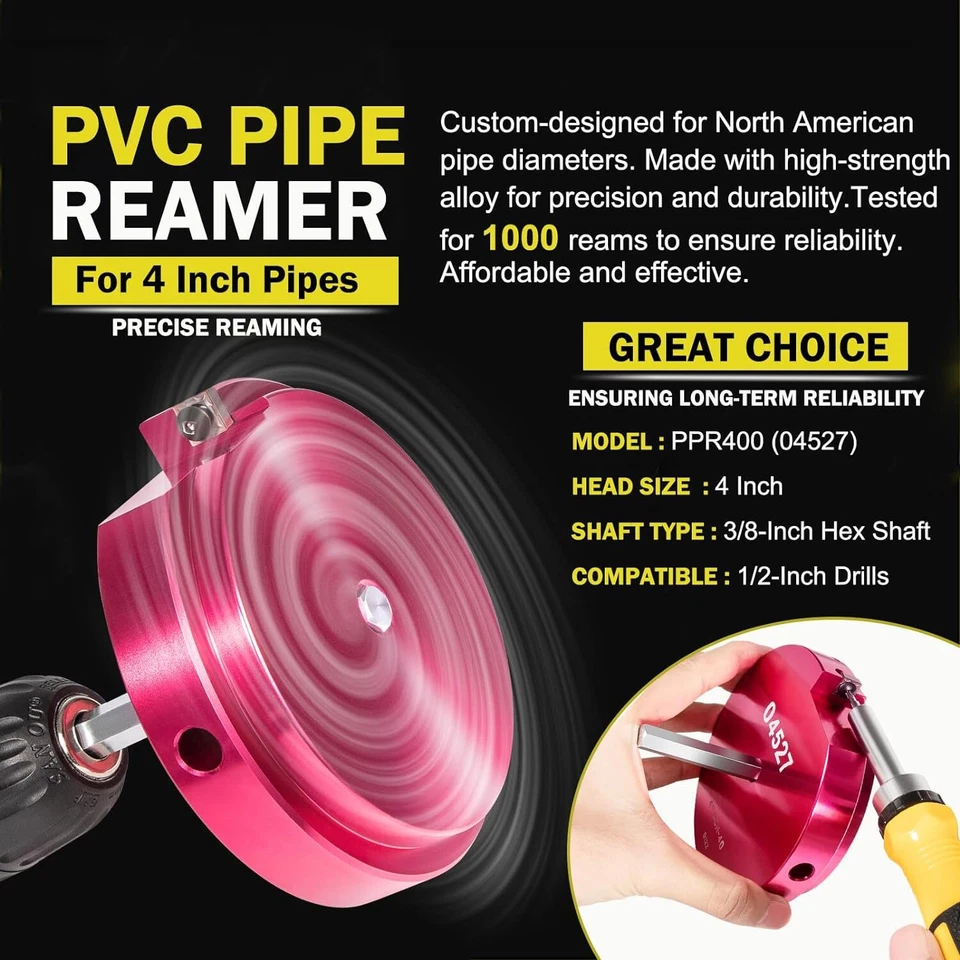 04527 PPR400 4 Inch Plastic Pipe Fitting Reamer Saves Fittings PVC CPVC ABS - Image 3 of 4